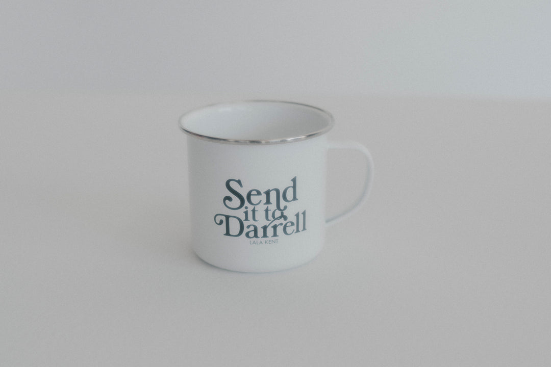 Send It To Darrell White Enamel Mug